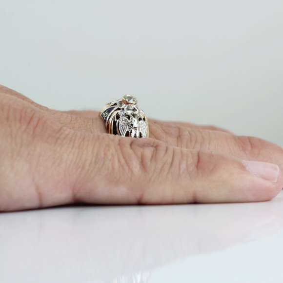 Vintage 11k Yellow Gold Two-Headed Eagle 32nd Degree Freemason Diamond Ring - Picture 8 of 9